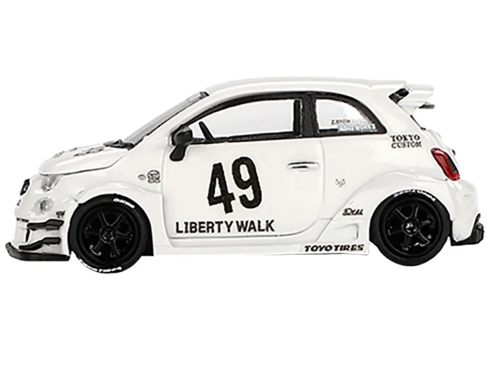 ABARTH 595 #49 "LB-Works x Abas Works" Gara White Limited Edition 1/64 Diecast Model Car by Mini GT