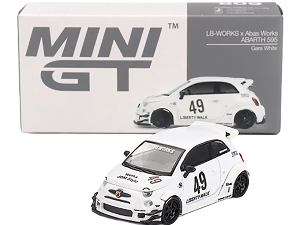 ABARTH 595 #49 "LB-Works x Abas Works" Gara White Limited Edition 1/64 Diecast Model Car by Mini GT