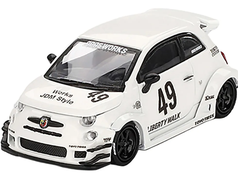 ABARTH 595 #49 "LB-Works x Abas Works" Gara White Limited Edition 1/64 Diecast Model Car by Mini GT