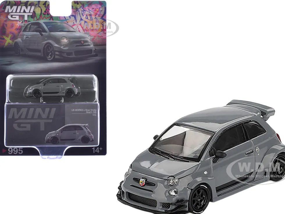 ABARTH 595 #49 "LB-Works x Abas Works" Gray Limited Edition 1/64 Diecast Model Car by Mini GT