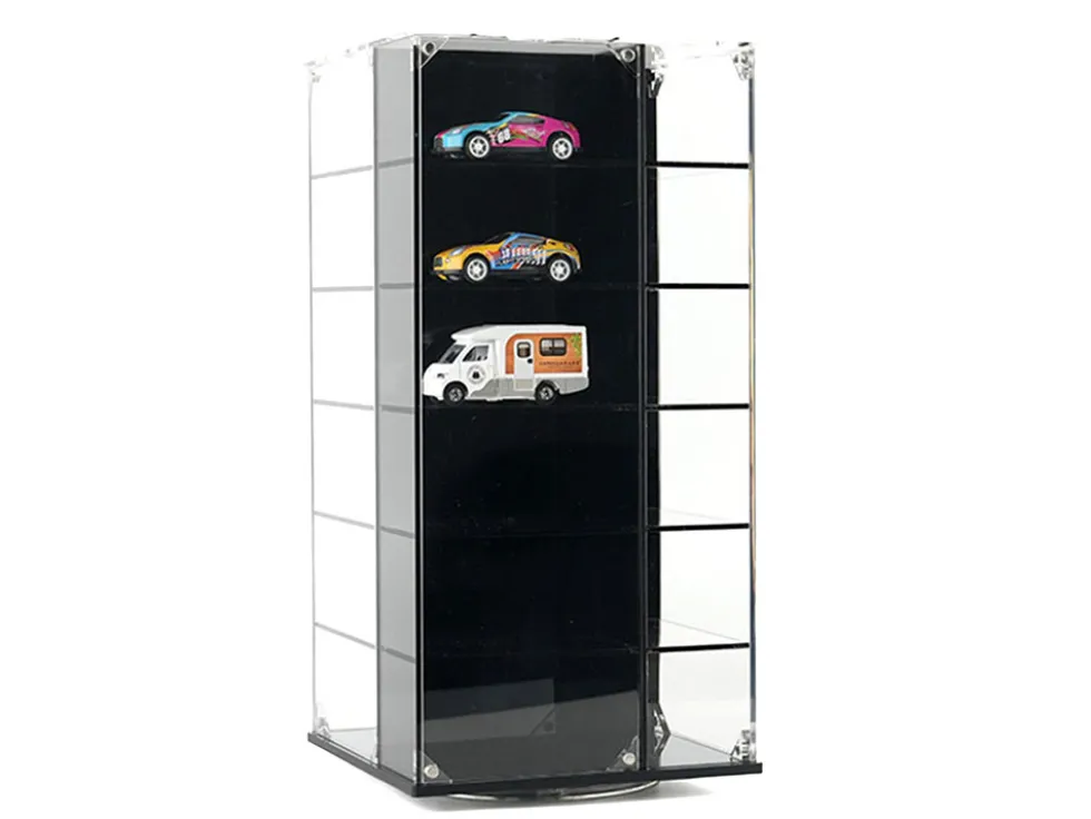 Acrylitower Showcase 24 Car Display Desktop Spinner with Cover Black "Mijo Exclusives" for 1/64 Scale Models