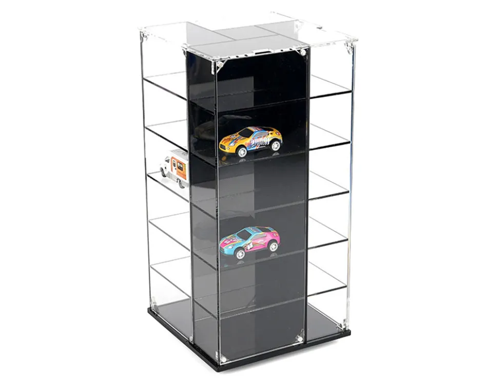 Acrylitower Showcase 24 Car Display Desktop Spinner with Cover Black "Mijo Exclusives" for 1/64 Scale Models