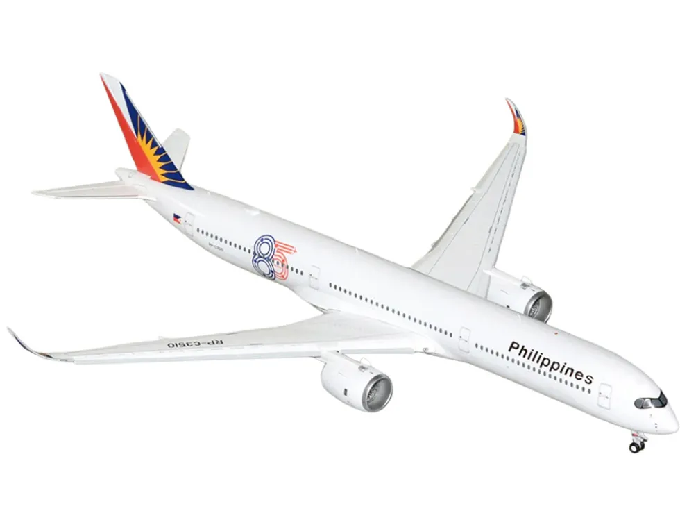 Airbus A350-1000 Commercial Aircraft with Flaps Down "Philippine Airlines" (RP-C3510) White with Tail Graphics "Gemini 200" Series 1/200 Diecast Model Airplane by GeminiJets