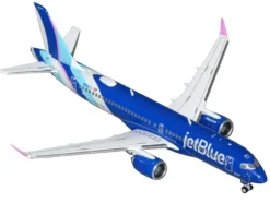 Airbus A220-300 Commercial Aircraft "JetBlue Airways" (N3241J) Blue with Striped Tail 1/400 Diecast Model Airplane by GeminiJets
