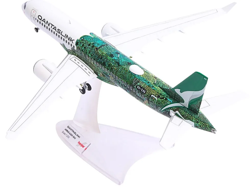 Airbus A220-300 Commercial Aircraft "QantasLink Flying Art Series - Minyma Kutjara Tjukurpa" (VH-X4A) White with Green Graphics 1/200 Diecast Model Airplane by Herpa