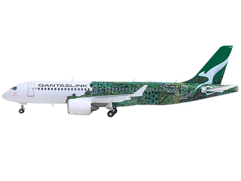 Airbus A220-300 Commercial Aircraft "QantasLink Flying Art Series - Minyma Kutjara Tjukurpa" (VH-X4A) White with Green Graphics 1/200 Diecast Model Airplane by Herpa