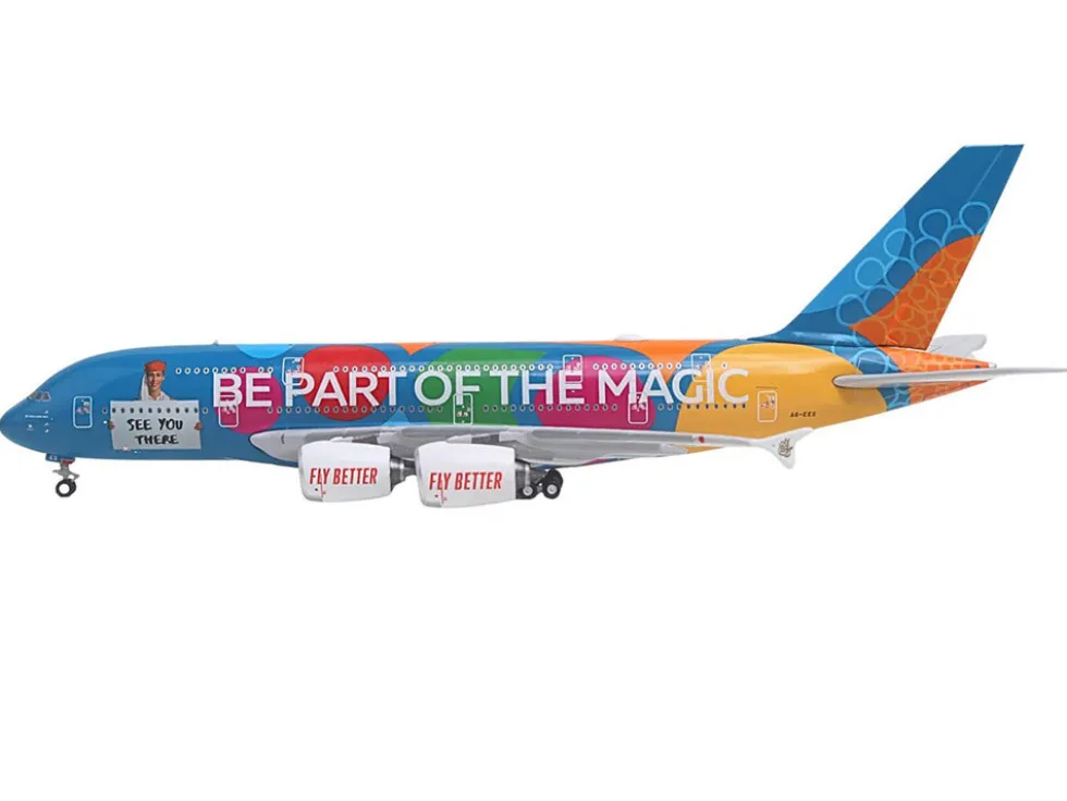 Airbus A380-800 Commercial Aircraft "Emirates Airlines - Destination Dubai" (A6-EES) Blue with Graphics 1/400 Diecast Model Airplane by GeminiJets