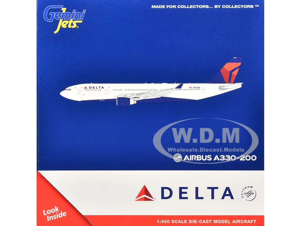 Airbus A330-200 Commercial Aircraft "Delta Air Lines" (N852NW) White with Red and Blue Tail 1/400 Diecast Model Airplane by GeminiJets