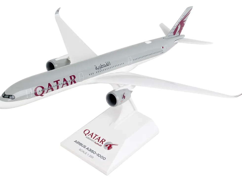 Airbus A350-1000 Commercial Aircraft "Qatar Airways" (A7-ANA) Gray with Tail Graphics (Snap-Fit) 1/200 Plastic Model by Skymarks