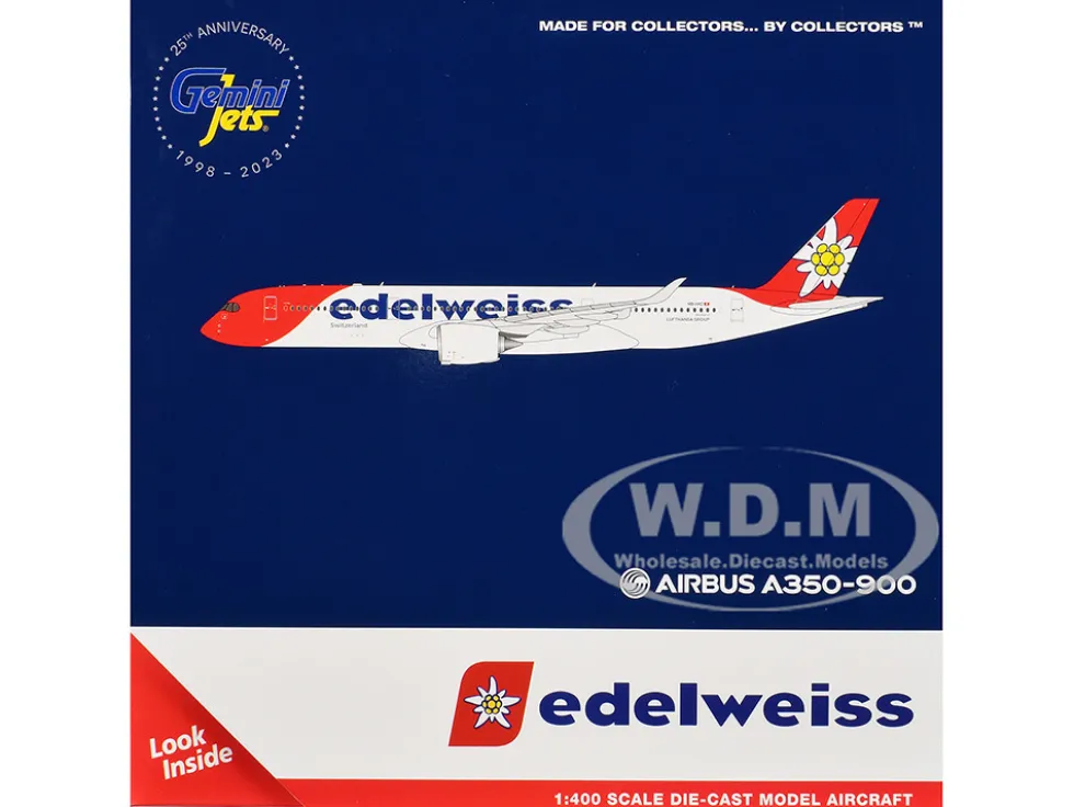 Airbus A350-900 Commercial Aircraft with Flaps Down Configuration "Edelweiss Air" (HB-IHC) White with Red Tail 1/400 Diecast Model Airplane by GeminiJets