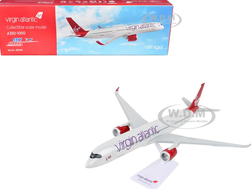 Airbus A350-1000 Commercial Aircraft "Virgin Atlantic" (G-VLUX) White with Red Tail (Snap-Fit) 1/250 Plastic Model by Skymarks