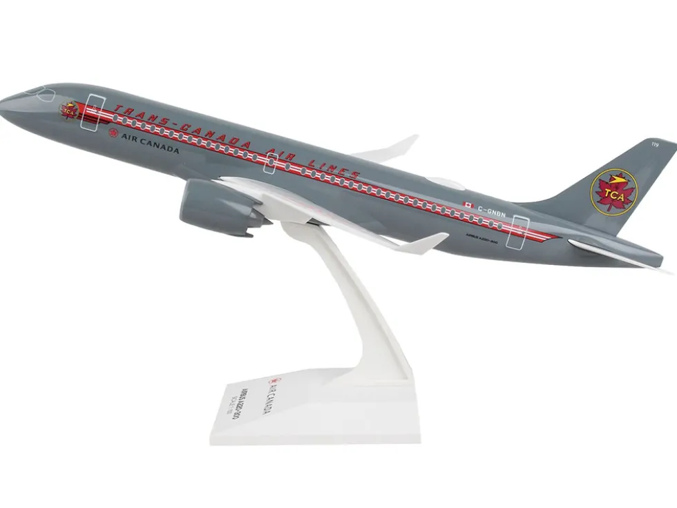 Airbus A220-300 Commercial Aircraft "Trans-Canada Air Lines - Air Canada" (C-GNBN) Gray with Red Stripes (Snap-Fit) 1/100 Plastic Model by Skymarks