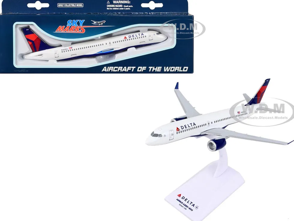 Airbus A220 300 Commercial Aircraft Delta Air Lines N301DU White with Red and Blue Tail Snap Fit 1/200 Plastic Model Skymarks SKR1091