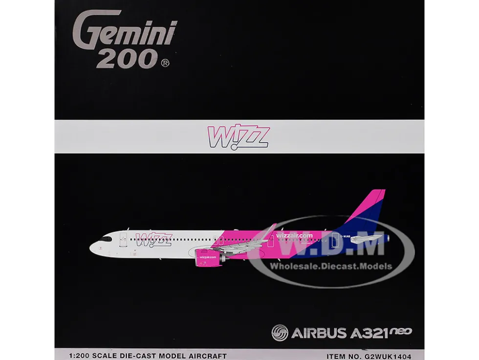 Airbus A321neo Commercial Aircraft "Wizz Air" (G-WUNB) White and Pink with Purple Tail "Gemini 200" Series 1/200 Diecast Model Airplane by GeminiJets