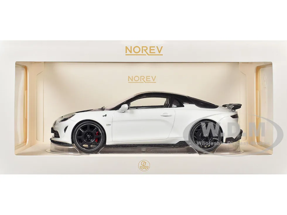 2024 Alpine A110 R Pearl White Metallic with Carbon Hood and Top 1/18 Diecast Model Car by Norev