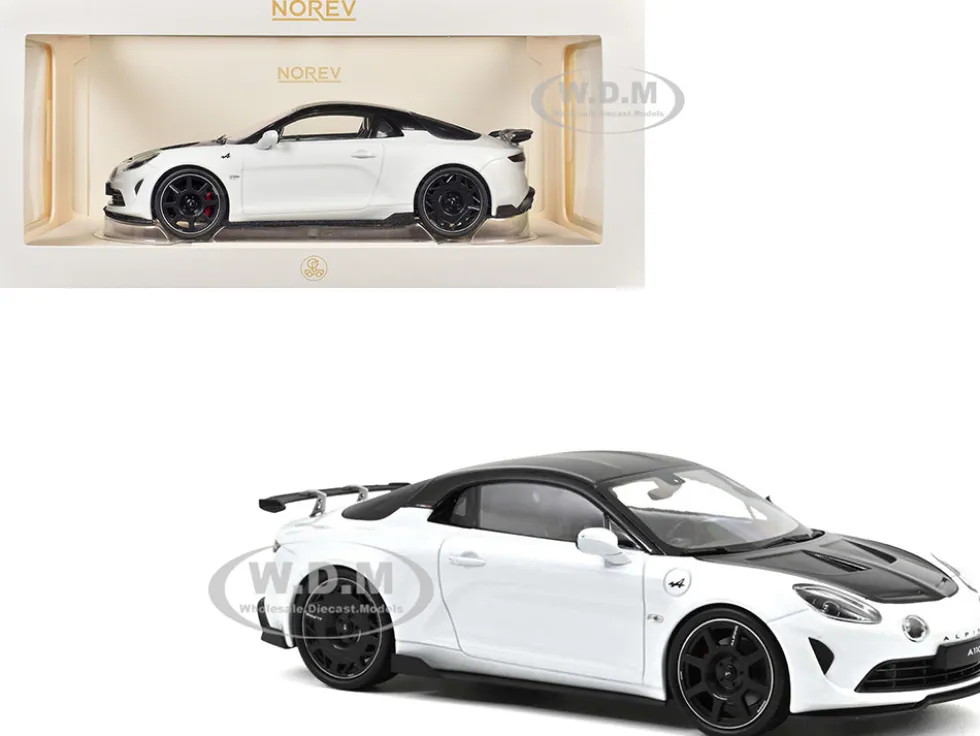 2024 Alpine A110 R Pearl White Metallic with Carbon Hood and Top 1/18 Diecast Model Car by Norev