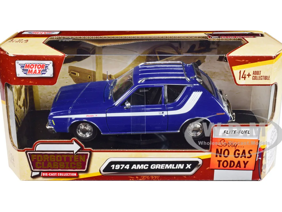 1974 AMC Gremlin X Blue White Stripes Roof Rack Forgotten Classics Series 1/24 Diecast Model Car Motormax 79045
