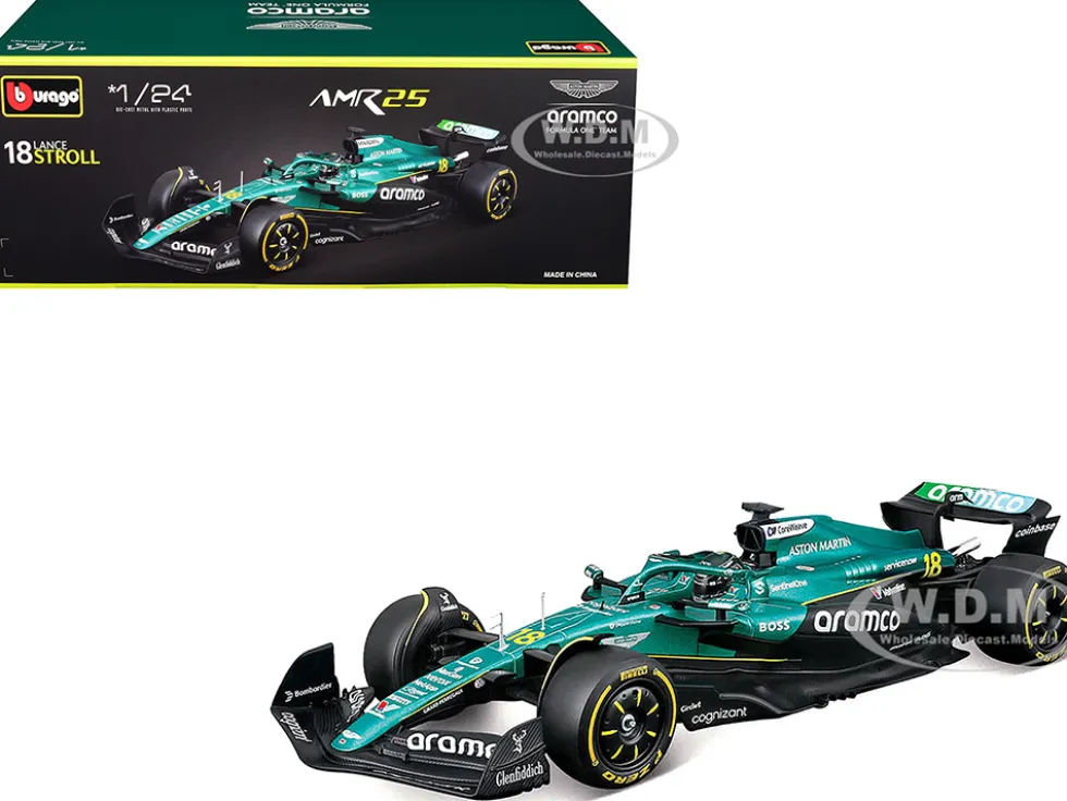 Aston Martin AMR25 #18 Lance Stroll "Aramco" Formula One F1 "World Championship" (2025) 1/24 Diecast Model Car by Bburago