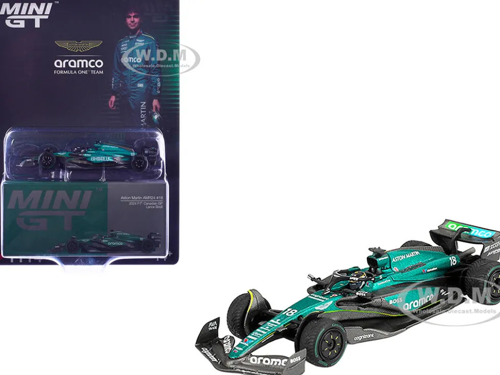 Aston Martin AMR24 #18 Lance Stroll Formula One F1 "Canadian GP" (2024) Limited Edition 1/64 Diecast Model Car by Mini GT