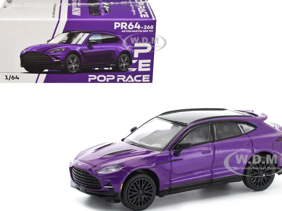 Aston Martin DBX 707 Storm Purple Metallic with Black Top 1/64 Diecast Model Car by Pop Race