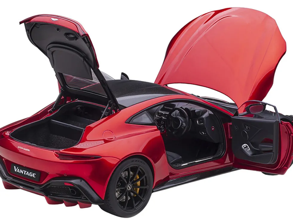 2019 Aston Martin Vantage RHD Right Hand Drive Hyper Red Metallic Carbon Top 1/18 Model Car Autoart 70277