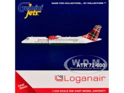 ATR 72-600 Commercial Aircraft "Loganair - Isle of Man's Airline" (G-LMTE) White with Red and Green Plaid Tail 1/400 Diecast Model Airplane by GeminiJets