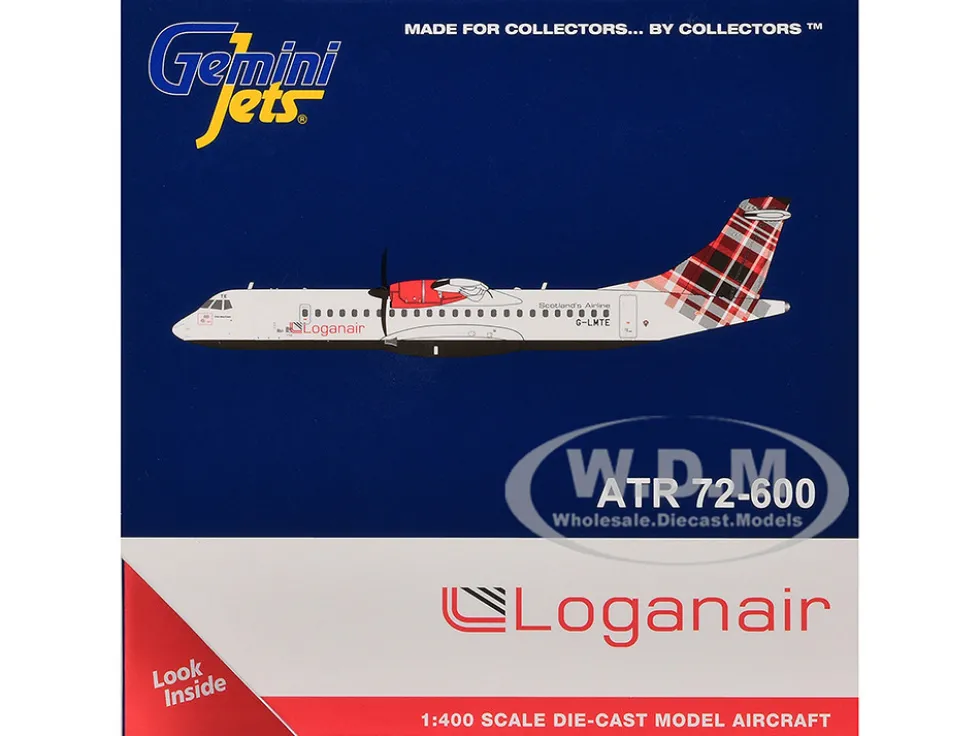 ATR 72-600 Commercial Aircraft "Loganair - Scotland's Airline" (G-LMTE) White with Red Plaid Tail 1/400 Diecast Model Airplane by GeminiJets