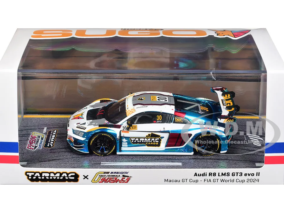 Audi R8 LMS GT3 evo II #30 James Yu "Uno Racing Team" "Macau GT Cup - FIA GT World Cup" (2024) with A4 Poster "Hobby43" Series 1/43 Diecast Model Car by Tarmac Works