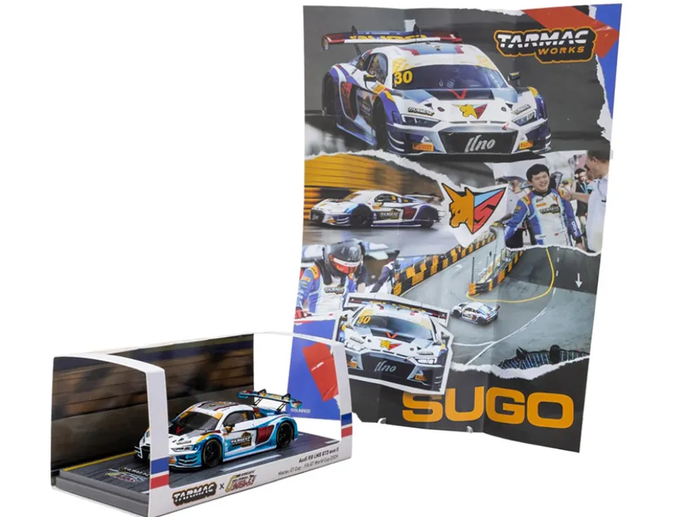 Audi R8 LMS GT3 evo II #30 James Yu "Uno Racing Team" "Macau GT Cup - FIA GT World Cup" (2024) with A4 Poster "Hobby43" Series 1/43 Diecast Model Car by Tarmac Works