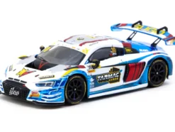 Audi R8 LMS GT3 evo II #30 James Yu "Uno Racing Team" "Macau GT Cup - FIA GT World Cup" (2024) with Plastic Transporter Packaging and Collectible Tarmac Cards "Hobby64" Series 1/64 Diecast Model Car by Tarmac Works