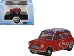 Austin Mini RHD (Right Hand Drive) Tartan Red with Union Jack Top 1/148 (N) Scale Diecast Model Car by Oxford Diecast