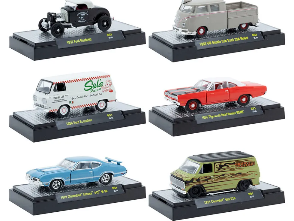 Auto Meets Set of 6 Cars IN DISPLAY CASES Release 91 Limited Edition 1/64 Diecast Model Cars by M2 Machines