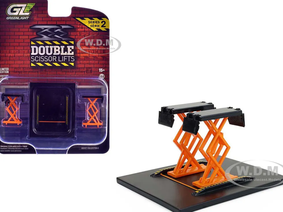 Automotive Double Scissor Lift Black and Orange "Double Scissor Lifts" Series 2 1/64 Diecast Model by Greenlight
