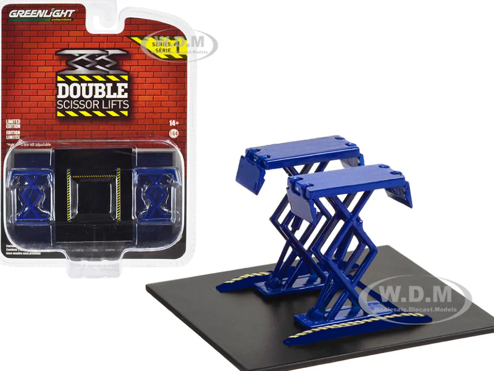 Automotive Double Scissor Lift Blue Double Scissor Lifts Series 1 1/64 Diecast Model Greenlight 16160A