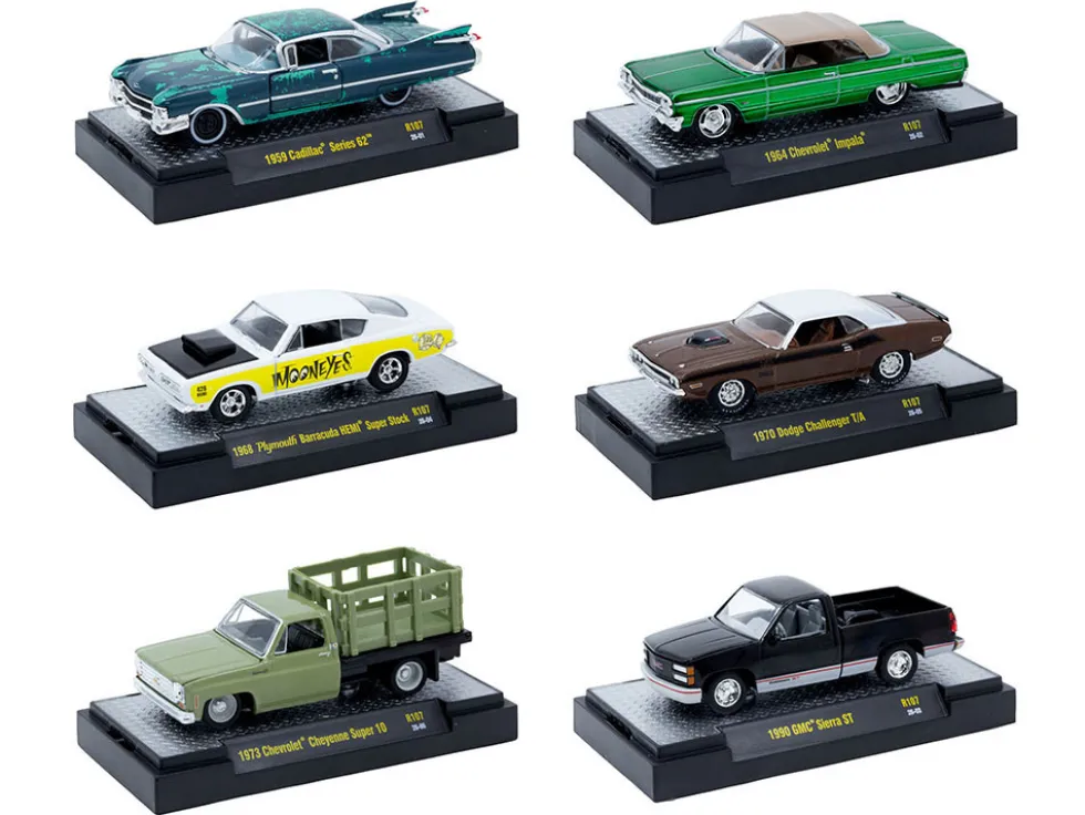 Auto-Thentics 6 piece Set Release 107 IN DISPLAY CASES Limited Edition 1/64 Diecast Model Cars by M2 Machines