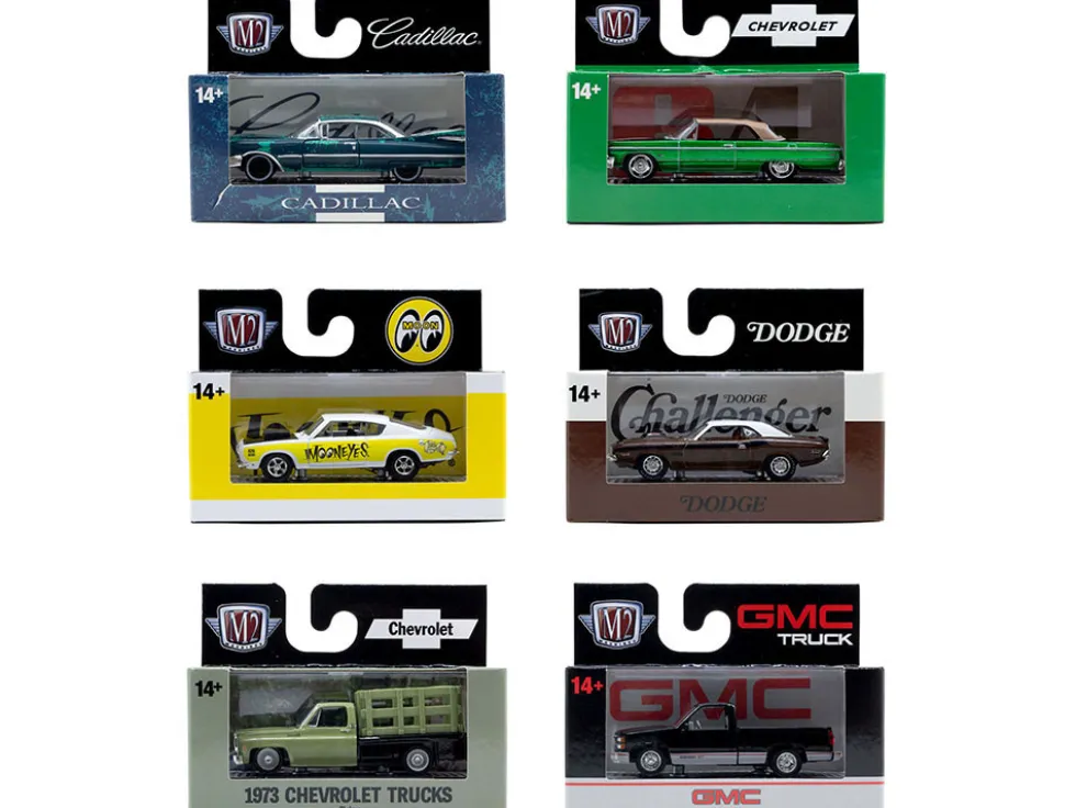 Auto-Thentics 6 piece Set Release 107 IN DISPLAY CASES Limited Edition 1/64 Diecast Model Cars by M2 Machines