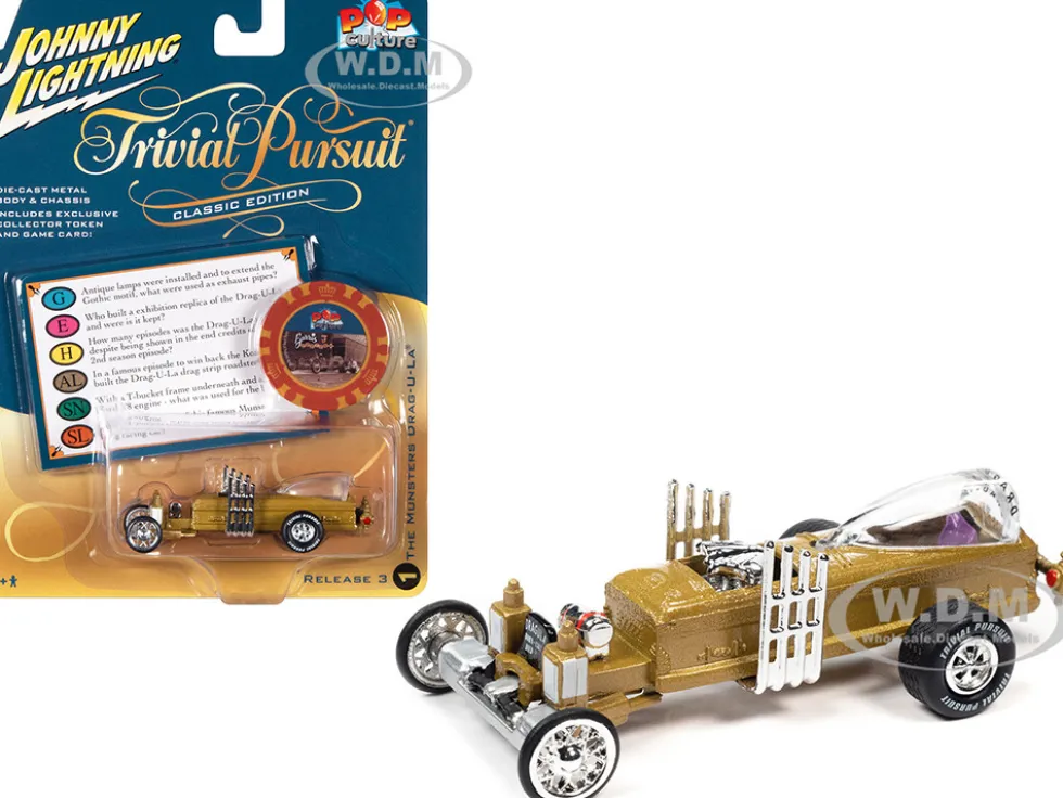 Barris Drag-U-La The Munsters Trivia Pursuit Poker Chip Collector's Token Game Card Pop Culture 2022 Release 3 1/64 Diecast Model Car Johnny Lightning JLPC008-JLSP269