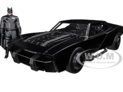 Batmobile Matt Black with Batman Diecast Figure The Batman 2022 Movie DC Comics 1/24 Diecast Model Car Jada 32731
