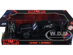 Batmobile Matt Black with Batman Diecast Figure The Batman 2022 Movie DC Comics 1/24 Diecast Model Car Jada 32731