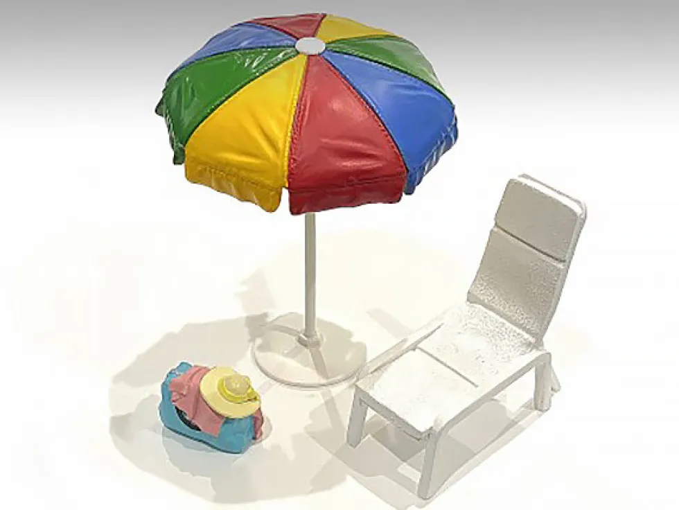 Beach Girls Accessories Beach Chair and Beach Umbrella and Duffle Bag for 1/24 Scale Models American Diorama AD76417