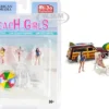 Beach Girls 5 piece Diecast Set 3 Figurines 1 Beach Chaise 1 Beach Umbrella 1/64 Scale Models American Diorama 76481