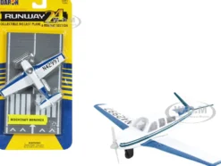 Beechcraft Bonanza Aircraft White with Blue Stripes N42997 with Runway Section Diecast Model Airplane Runway24 RW050