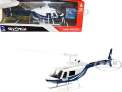 Bell 206 Helicopter Dark Blue and White Police Sky Pilot Series 1/34 Diecast Model New Ray 26073A
