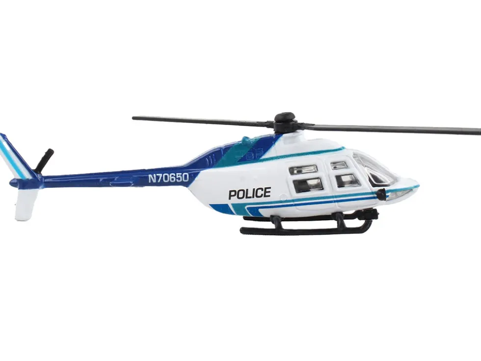 Bell 206 Jetranger Helicopter White and Blue Police N70650 with Runway Section Diecast Model Runway24 RW055
