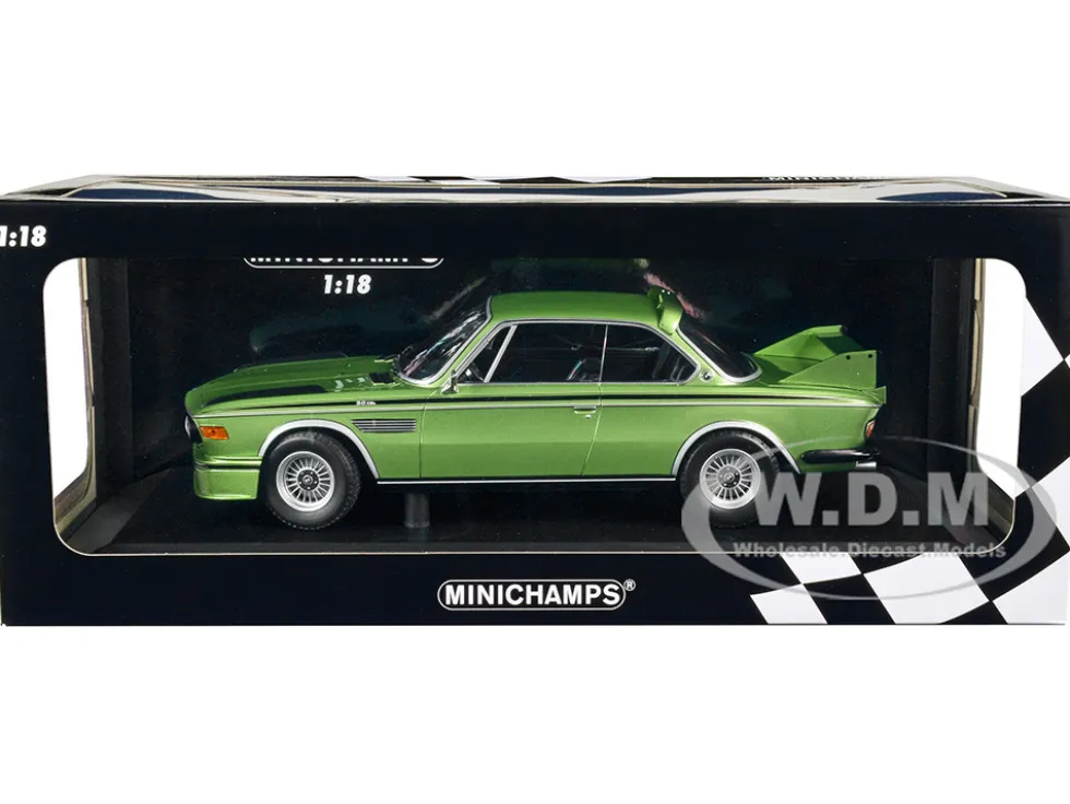 1973 BMW 3.0 CSL Green Metallic with Black Stripes Limited Edition 450 pieces Worldwide 1/18 Diecast Model Car Minichamps 155028132