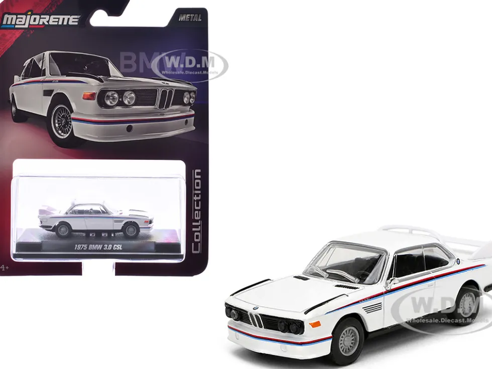 1975 BMW 3.0 CSL White with Red and Blue Stripes "Collection" Series 1/64 Diecast Model Car by Majorette