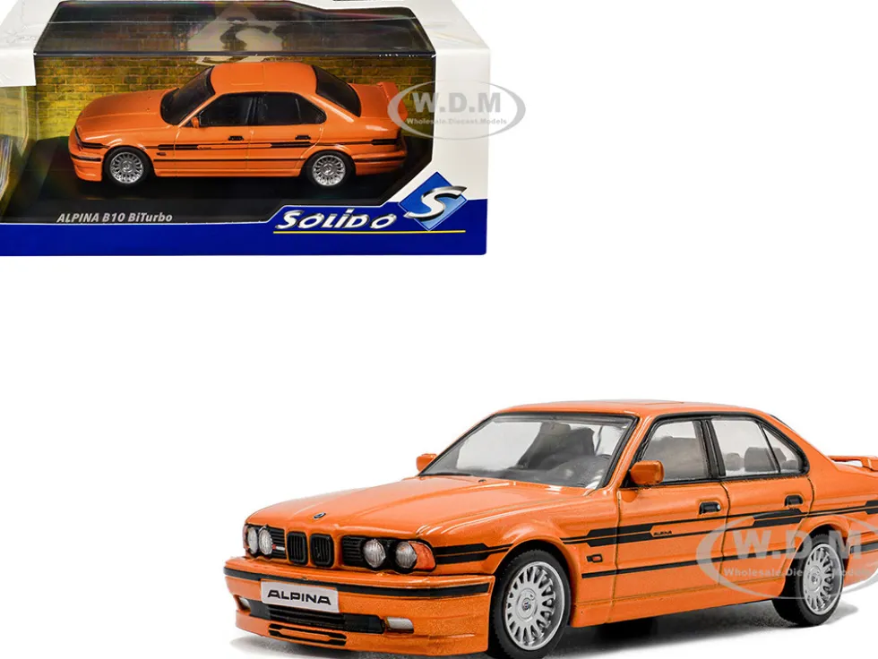 1994 BMW E34 Alpina B10 BiTurbo Orange Metallic with Black Stripes 1/43 Diecast Model Car by Solido