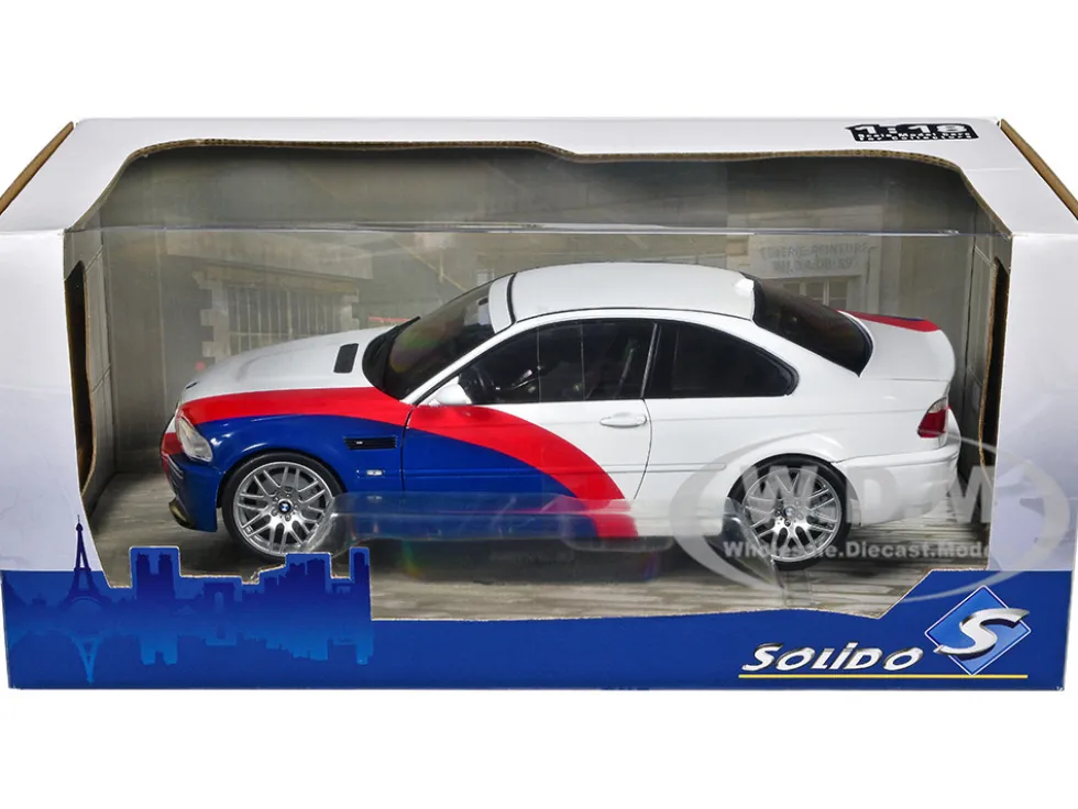 2000 BMW E46 M3 Streetfighter White with Blue and Red Graphics 1/18 Diecast Model Car Solido S1806505
