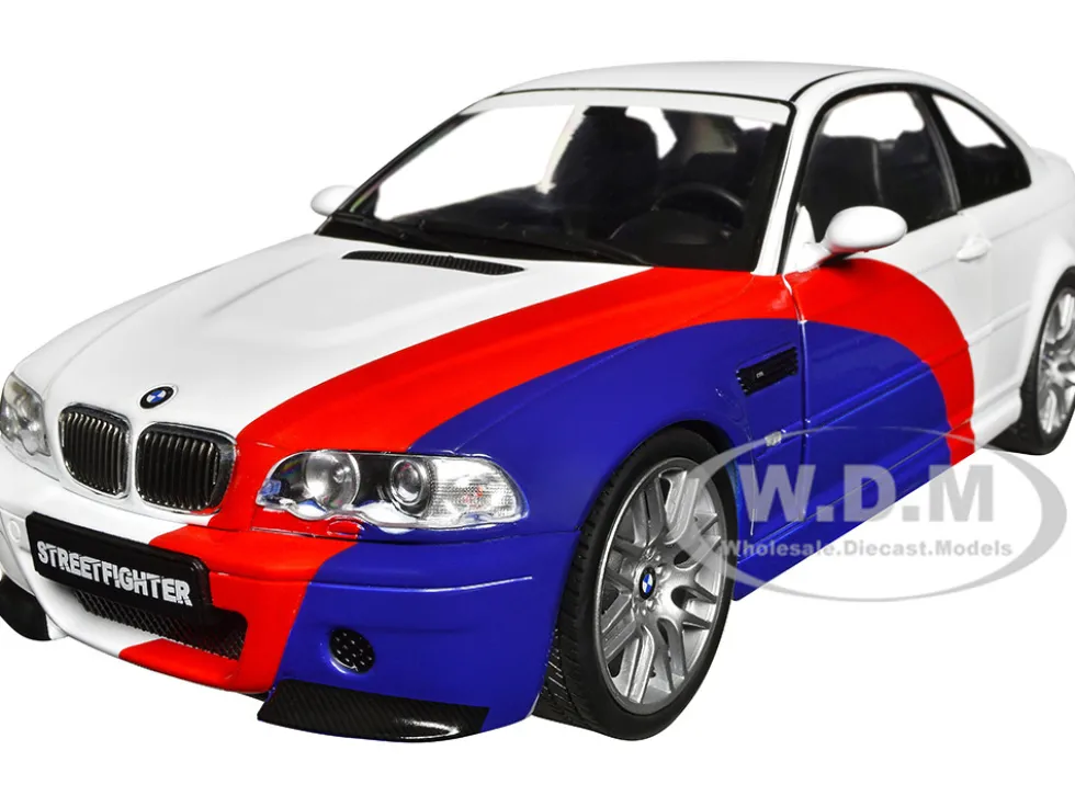 2000 BMW E46 M3 Streetfighter White with Blue and Red Graphics 1/18 Diecast Model Car Solido S1806505