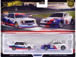 BMW 320 Group 5 #12 White with Stripes and 2001 BMW M3 GTR #3 White with Stripes "Car Culture" Set of 2 Cars Diecast Model Cars by Hot Wheels